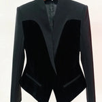 Women's Designer Jacket Chic Slim Fitting Patchwork Velvet Blazer