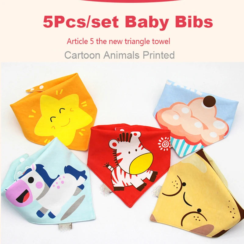 5Pcs/Set Baby Bibs Triangle Double Cotton Bandana Bibs Baby Boys Girls Feeding Smock Infant Burp Cloth Baby Saliva Towel