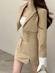 2 Piece Dress Set Women's Casual Y2k Elegant Skirt Suit Crop Blazer + Mini Skirts