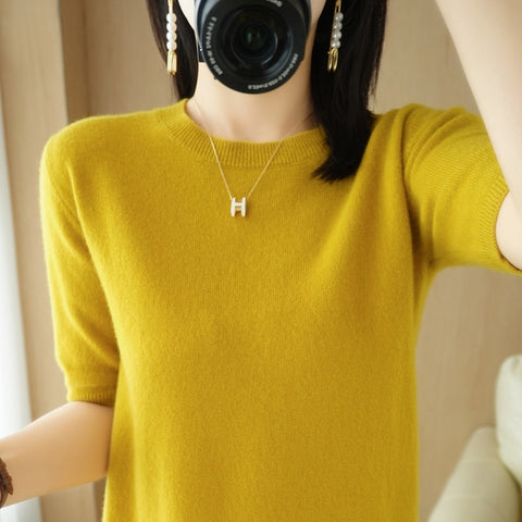 Cashmere Sweater Short-Sleeved  yellow