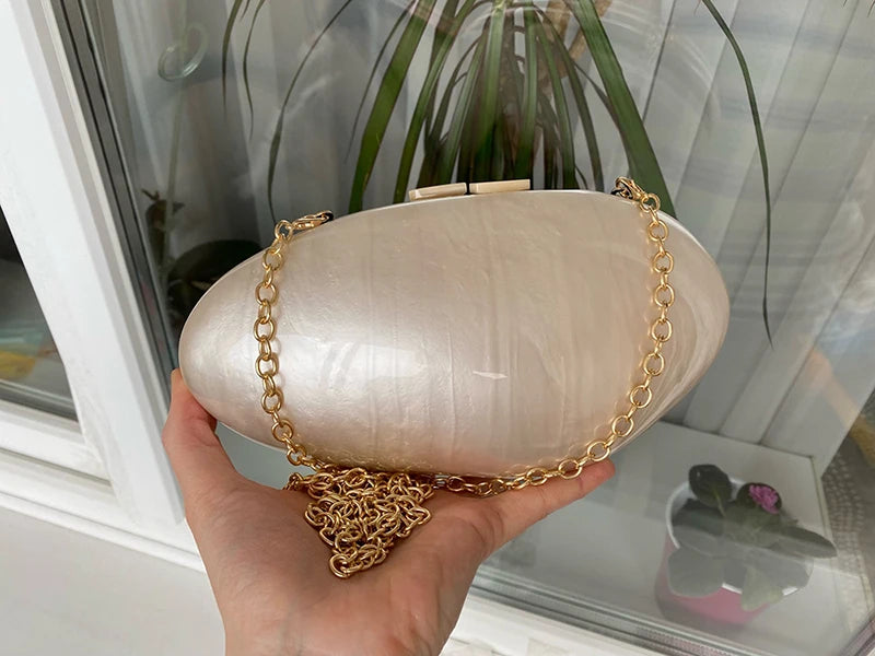 Pearl Acrylic Evening Bag New Fashion Luxury Mini Clutch Purse Women's w/ Chain Shoulder Crossbody Wedding Party Handbag