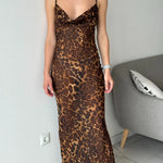 Summer Leopard Print Sexy See-Through Dress Maxi Backless Sheer Beach Dress Lace Up Elegant Floor Length Holiday Dress