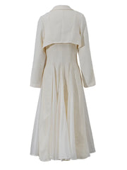Women's Pleated Long Elegant Dress Lapel Neck Long Sleeve Loose Fit Fashion