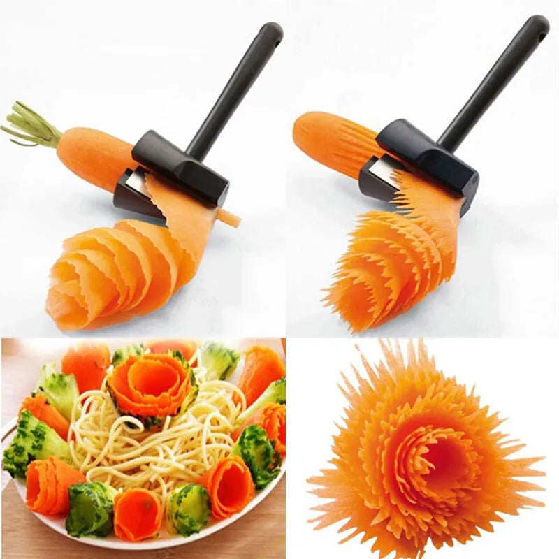Vegetable Spiral Peeler, Create Flower Garnish with Carrot Radish Potato, Kitchen Tool Slicer Peeler