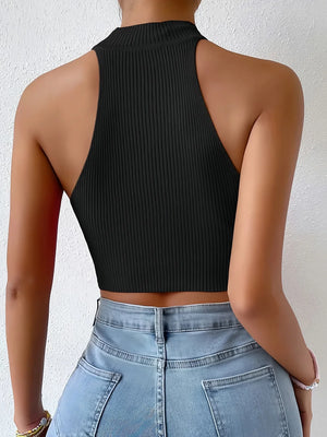 Sleeveless Knit Crop Top for Women Basic Solid Slim Fitted Halter Top Turtleneck Ribbed Vest Y2K High Neck Tops