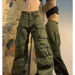 Multi-Pocket Wide Leg Loose Casual Cargo Pants Streetwear for Women Y2k Baggy Pants Vintage Trousers