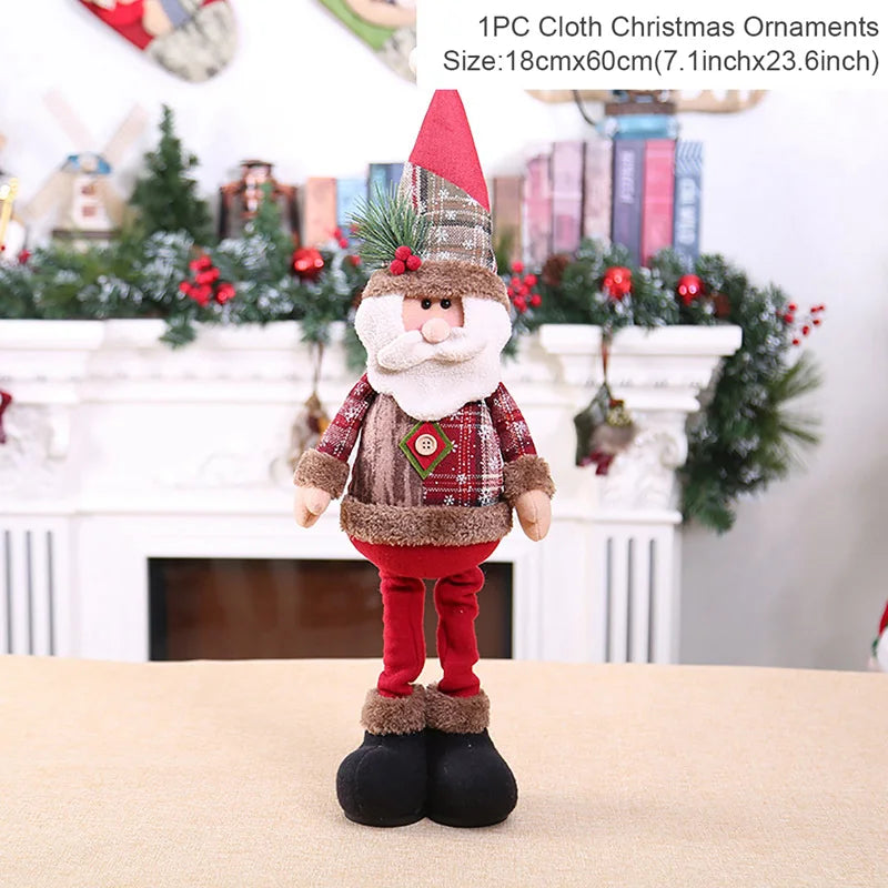Christmas gnome ornament on a table with a decorated fireplace in the background