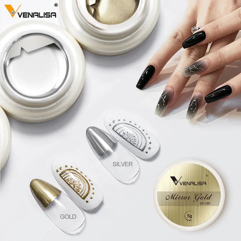 Nail Gel Polish Silver Gold Metal Mirror Effect Neon Gemstone Pure Color Soak Off UV LED Lacquer