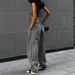 Women's Loose Low Waist Cargo Pants Loose Drawstring Trousers