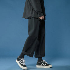 Women's Wide Leg Pants Casual Retro Ankle Length Pants Elastic Waist Loose Trousers