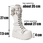 Gothic Mid Calf High Platform Boots for Women High Heel PU Faux Leather Wedge Boots