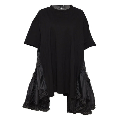 Half Sleeve Maxi Dress Women Pleated Split Joint Loose Round Neck Oversized Casual Fashion