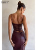 Sexy Bandage Backless Faux Leather Dress Elegant Party Cocktail Evening Midi Dress Clubwear