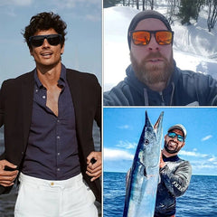 Collage of three images featuring a man in different settings: outdoors, in snow, and fishing.