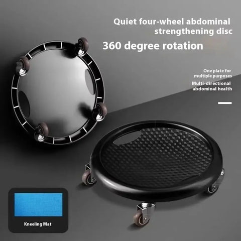 Black abdominal strengthening disc with wheels on a gray background