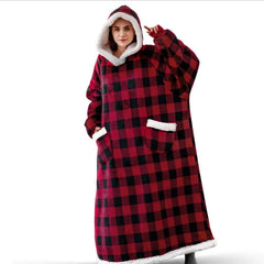 Super Long Plush Blanket Hooded Robe Flannel Blanket with Sleeves Winter Oversized Hoodies Pullover Fleece Christmas Gifts