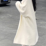 Women's Knitted Loose Long Sleeve White Lightweight Duster Cardigan