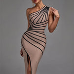 One Shoulder Bandage Dress for Women Elegant Sexy Evening Party Dress High Quality Bodycon Dress