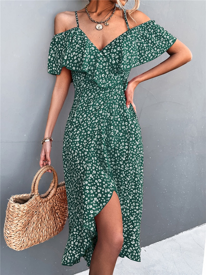 Off Shoulder Floral Print Maxi Dress Women Ruffle Strap Elegant Casual Off Shoulder Floral Print Maxi Dress Women Ruffle Strap Elegant Casual