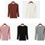 Ribbed Slash Neck Slim Sweater Knitted Long Sleeve Office Casual Solid Pullovers For Women