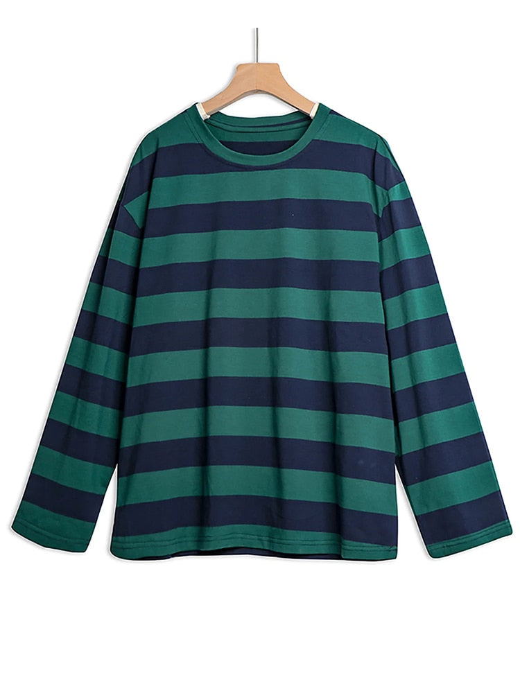 Striped Long Sleeve Couple Tops Gothic Shirts Oversized Women's Sweater