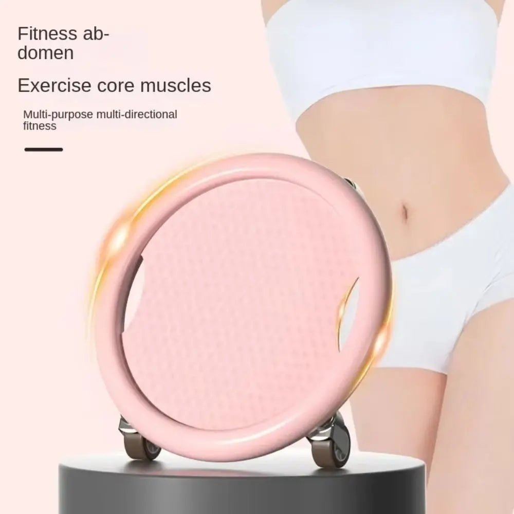 Pink and gold fitness roller with text about exercise benefits on a light background