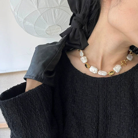 Pearl Necklace Women Brass Baroque Natural Beads Fine Jewelry Punk Designer Runway Rare Fashion Gift
