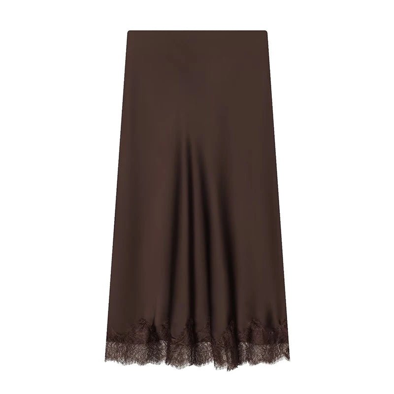Brown skirt with lace hem on a white background