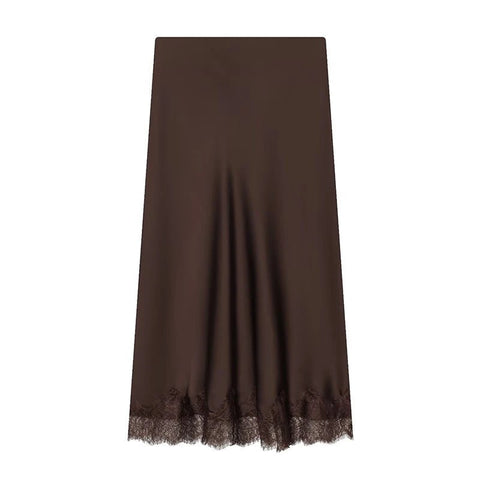 Brown skirt with lace hem on a white background