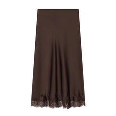Brown skirt with lace hem on a white background