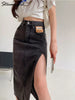 Long Jean Skirt Denim Vintage Maxi Skirt Side Split Denim Skirt