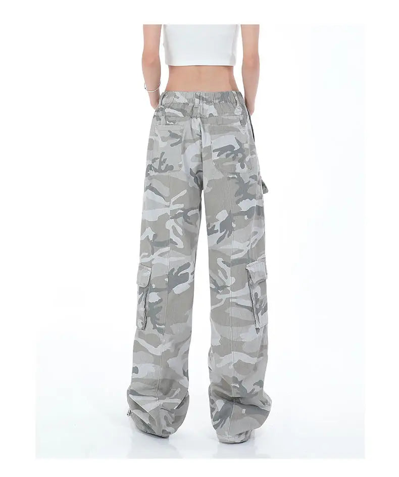 Women's Camouflage Cargo Pants Hip Hop Oversized Streetwear Spring Autumn Straight New Wide Leg High Street Fashion Casual Trousers