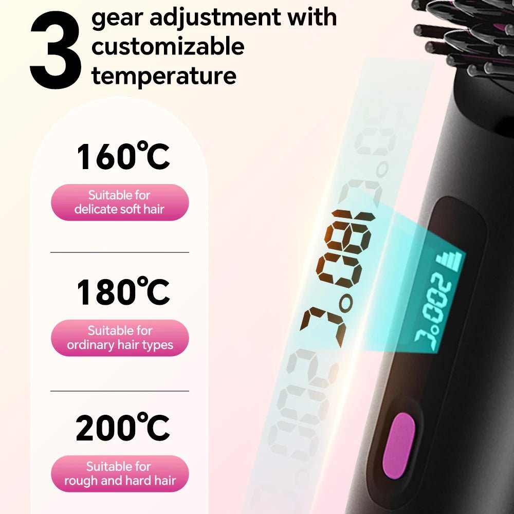 Hair dryer with digital temperature display showing customizable temperature settings.