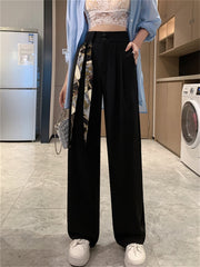 Ladies High Waist Button Up Wide Leg Casual Pants