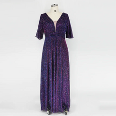 Plus Size Wedding Guest Bridesmaid Sequin Dress For Women Plunging Neck Butterfly Sleeve Glitter Prom Party Dresses
