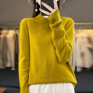 Women's Sweater Half Height Curled Collar Bright Silk Pure Wool Yarn Knitwear Pullover Sweater