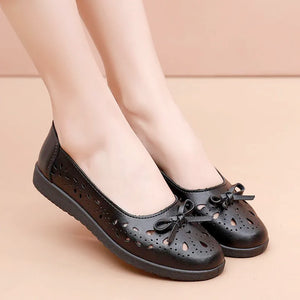 Spring/Summer Casual Shoes Soft Leather Sandals Female Flats Cut Out Slip On Footwear for Women