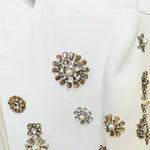 Women's Boutique Fashion Pant Suit Embellished with Beads Pearls and Rhinestones Cropped Jacket and Flare Slit Pants