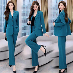 Two-piece Elegant Women's Office Suit Single Breasted Pocket Elegant Blazer Jacket & Trousers