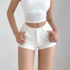 Denim Shorts Women Cotton Low Waist Cuffed Pockets Zipper White Black Spring Summer Casual
