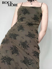 Ladies Fairycore Printed Mesh Long Maxi Dress Goth Party Long Dress
