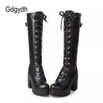 Women's Gothic Lace Knee High Boots Fashion Faux Leather Boots