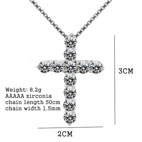 Cross Necklace Unisex 925 Sterling Silver Box Chain Shiny Crystal Classic Pendant Fashion Jewelry Gift