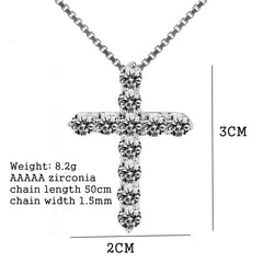 925 Sterling Silver Chain Necklace with Cross Pendant Box Chain Shiny Crystal Classic Cross For Unisex Fashion Jewelry Gifts