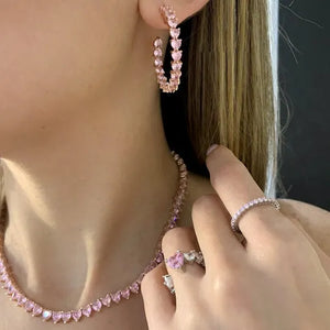 Heart Shaped Cubic Zirconia Stones Tennis Necklace White Pink Cubic Zirconia Women's Jewelry Choker