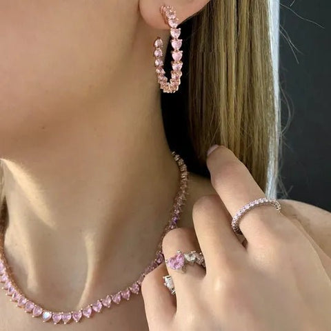 Tennis Necklace Women Heart Shaped Cubic Zirconia White Pink Choker Elegant Fine Jewelry Gift