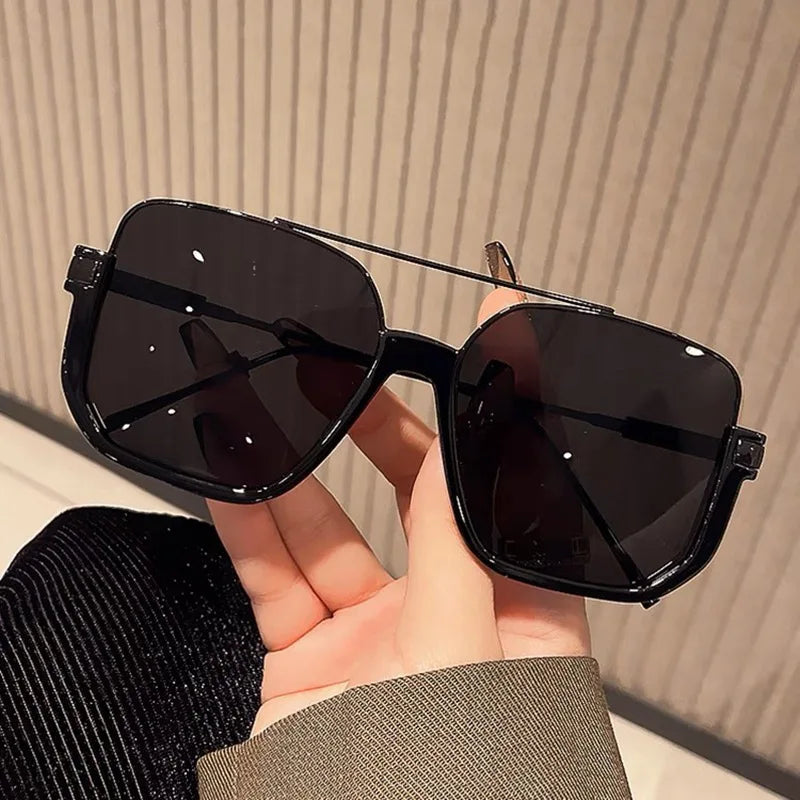 UV400 Square Half Frame Sunglasses Unisex Double Beam Metal Fashion Versatile Shades Summer