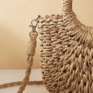 Handwoven Straw Purse Rattan Half-Moon Beach Handbag Large Capacity Women Summer Hollow Out Crossbody Shoulder Bag