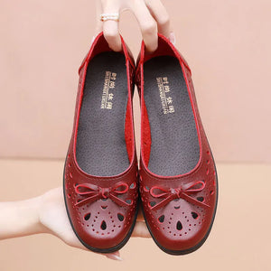 Spring/Summer Casual Shoes Soft Leather Sandals Female Flats Cut Out Slip On Footwear for Women