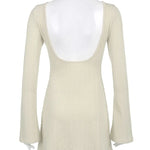 Backless Chic Long-Sleeve Knit Mini Dress Slim Elegant Autumn Winter Mini Dress